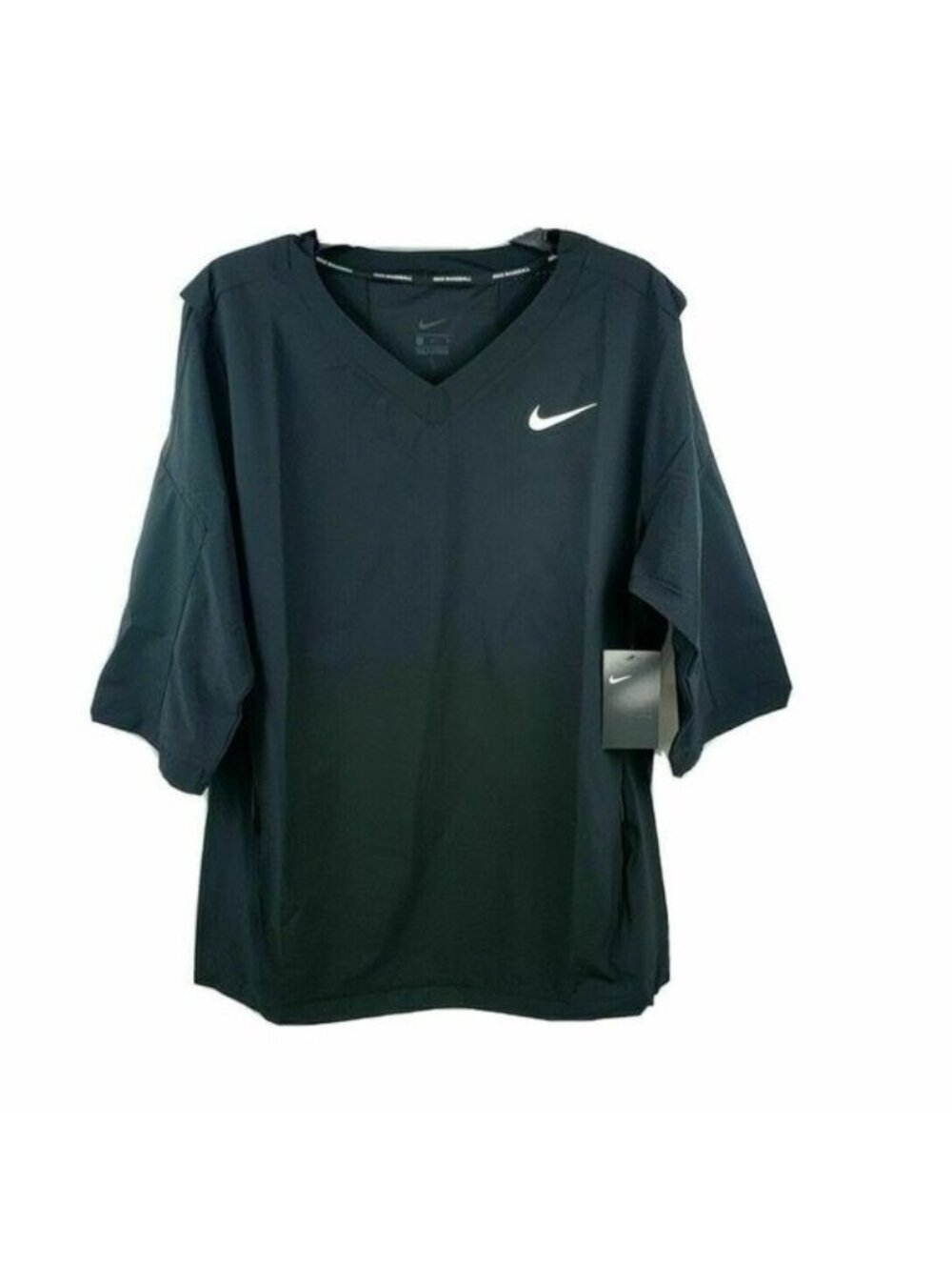 NIKE Baseball Pullover Jacket Mens Small 3/4 Sleeve V-Neck Black 897383-010